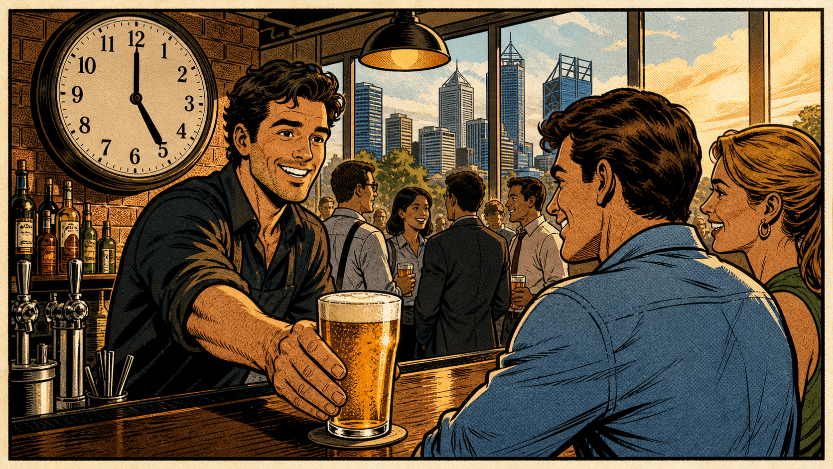 Saturday happy-hour pint in Perth